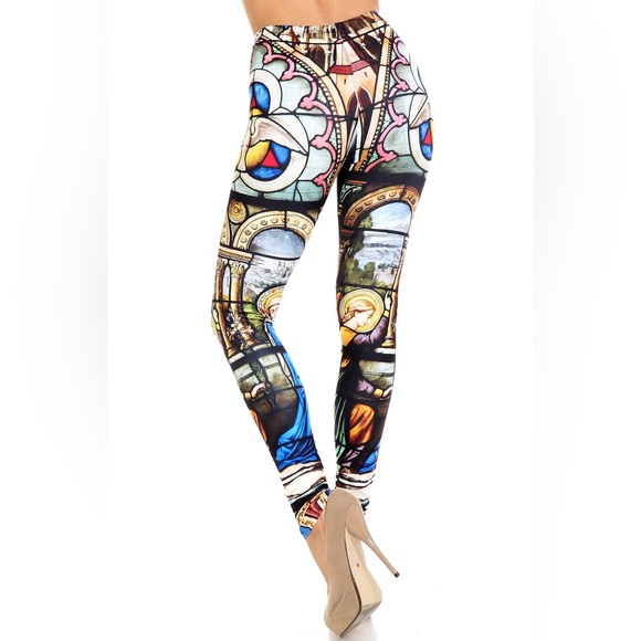 NWT Women’s Creamy Soft Stained Glass Cathedral Extra Plush Size Leggings 2X-5X - Picture 2 of 8